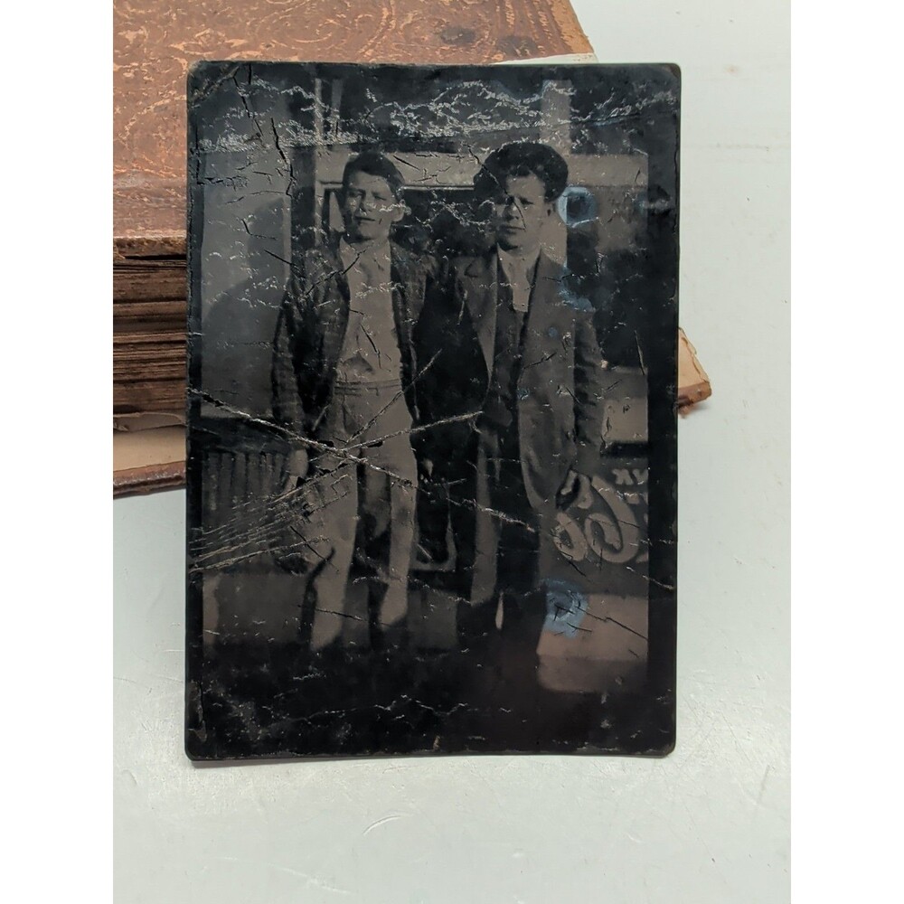 1880's Tin Type Photo Of Two Boys 3.5"x2.5"